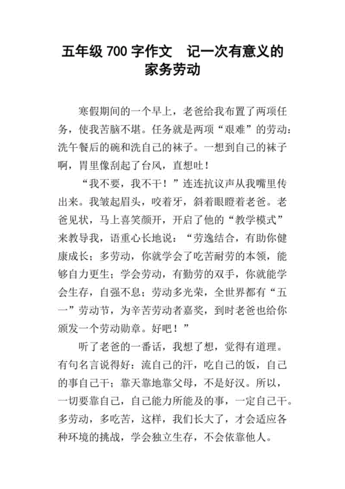 五年级700字作文 记一次有意义的家务劳动