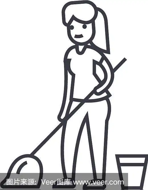 清洁用拖把线图标标志