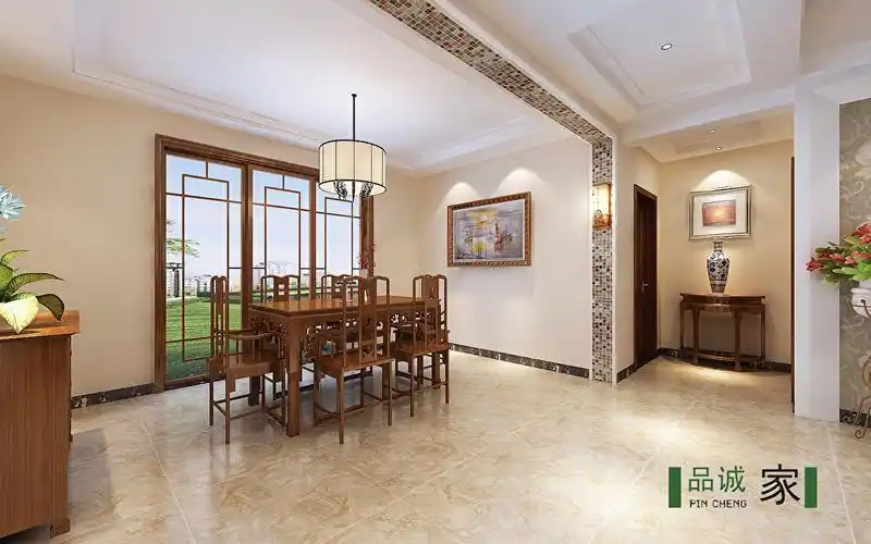 客餐厅过梁选择用马赛克过度,使原本突兀的大梁增加了美观性.