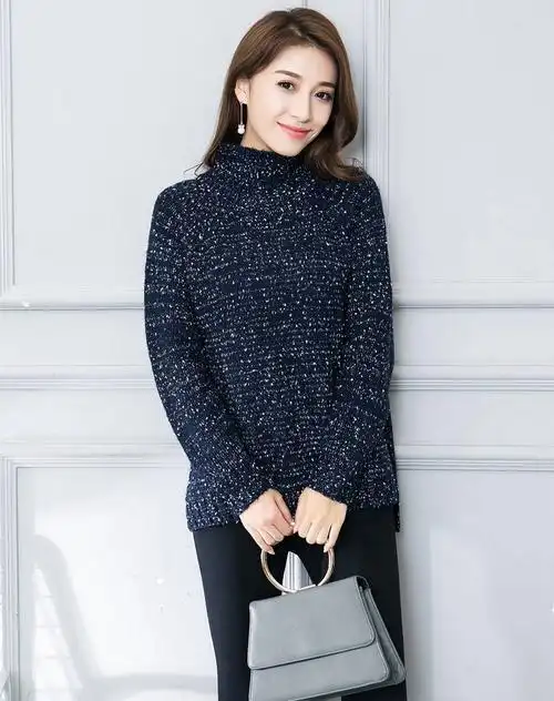 女款高领花纱毛衣