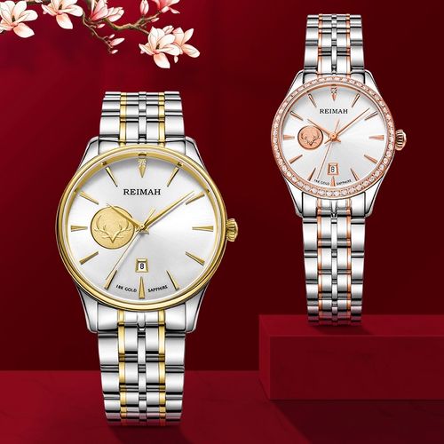 雷迈表reimah手表至尊k金系列18k鹿角金币石英表情侣男女腕表6181