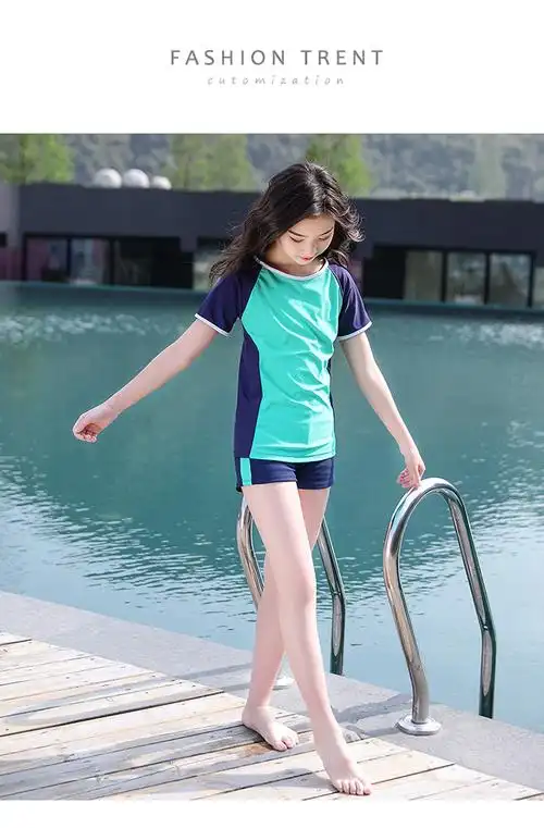 2022新款14儿童泳衣女童分体式平角裤新款12中大童泳装13岁女孩学生