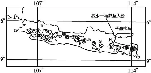 下图为爪哇岛和马都拉岛等高线地形图.完