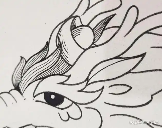 少儿线描教程:纯线条画一条帅帅的龙,解压又治愈