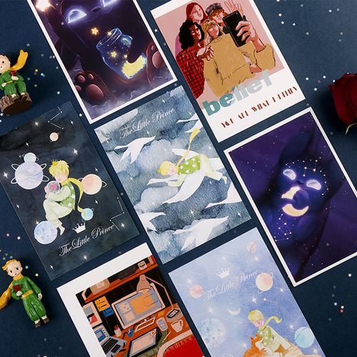 32号星球小王子明信片温暖治愈可爱童话女孩手帐背景贺卡