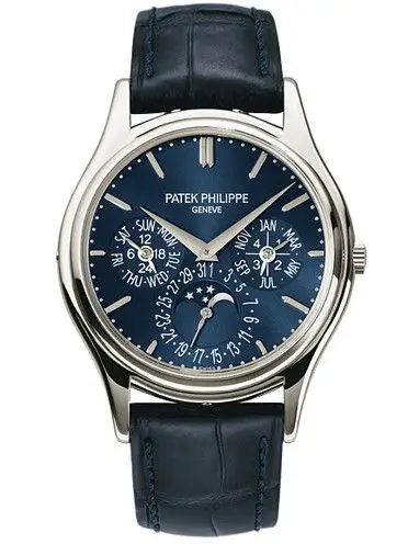 百达翡丽超级复杂功能计时系列铂金蓝面万年历男表5140p-001