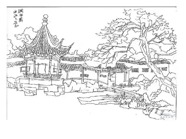 苏州园林简笔画手抄报 手抄报简单又好看风景园林素描简笔画园林手绘