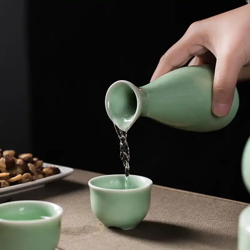 仿古温酒器套装日式创意复古白酒杯烫酒壶陶瓷家用白酒黄酒煮酒器