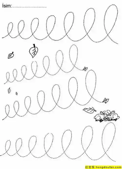 10张跳跃的青蛙飘落的叶子沿着虚线描绘线条控笔练习题打印