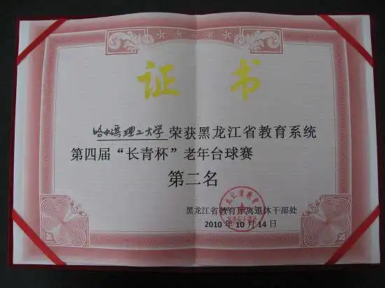 哈尔滨理工大学荣获黑龙江省教育系统第四届长青杯老年台球赛第二名