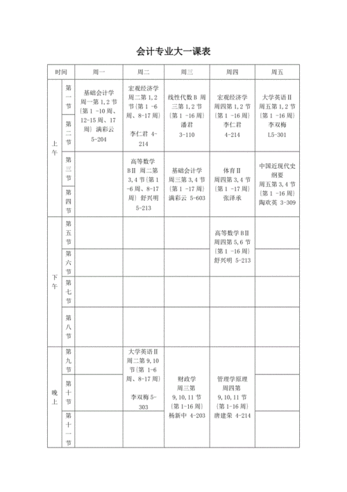 会计大一,大二课表.doc