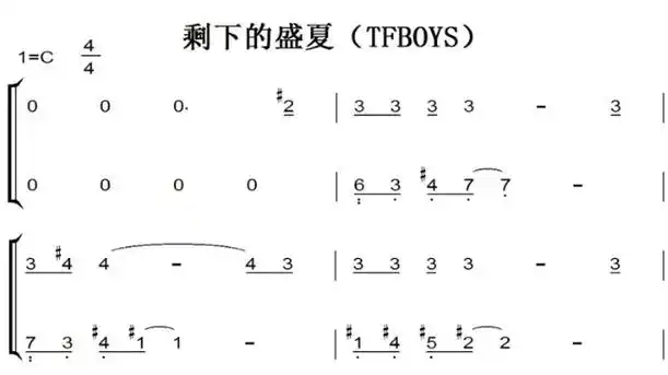 剩下的盛夏(tfboys)原版 有试听 钢琴双手简谱 钢琴谱