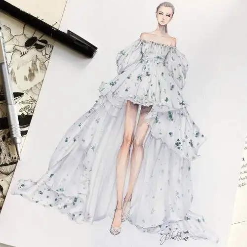 时装绘画 服装设计 手帐素材 婚纱 礼服 ins:eris_tran