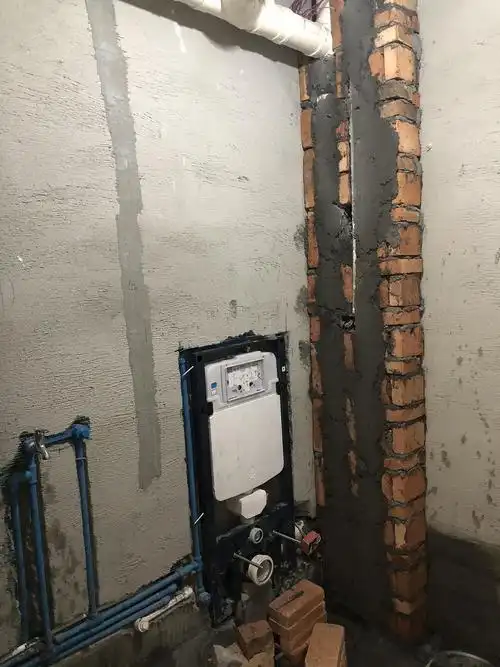 红砖部分是包的下水管打算做个壁龛,预埋在墙里的就是墙排马桶的水箱