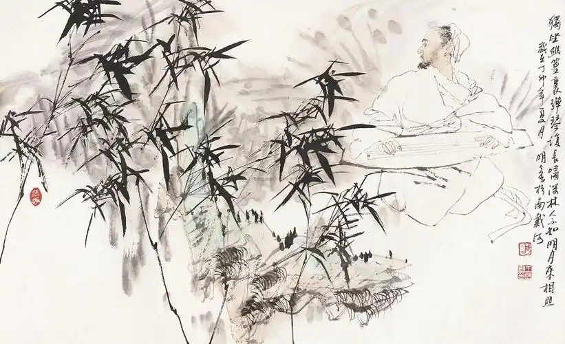 04141987年作竹里馆镜片设色纸本