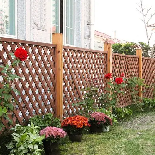 防腐木栅栏门户外围栏碳化木实木网格庭院子走廊花园设计栅格护栏