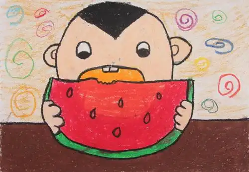 吃西瓜/少儿绘画作品/儿童画/网络美术馆_中国少儿美术教育网