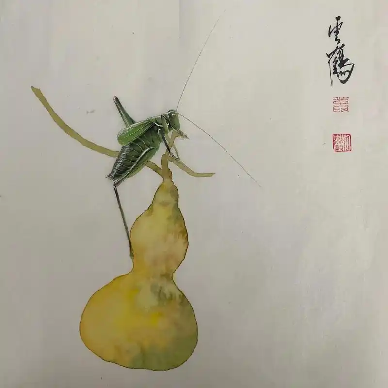 国画蝈蝈系列.#云鹤草虫 #国画草虫 #蝈蝈 #鸣虫文化 - 抖音