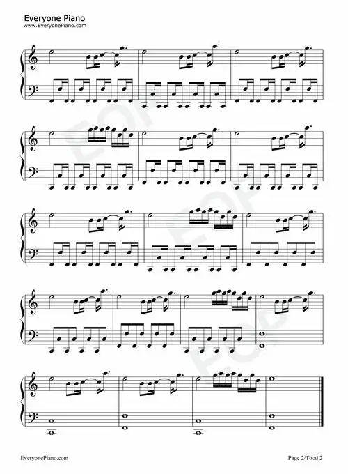 my sunset-c调简单版五线谱预览2-钢琴谱文件(五线谱,双手简谱,数字谱