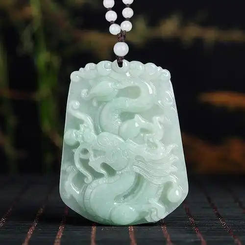 顾r缅甸a货翡翠生肖龙玉石吊坠龙牌冰种挂件男饰品四会玉器证书