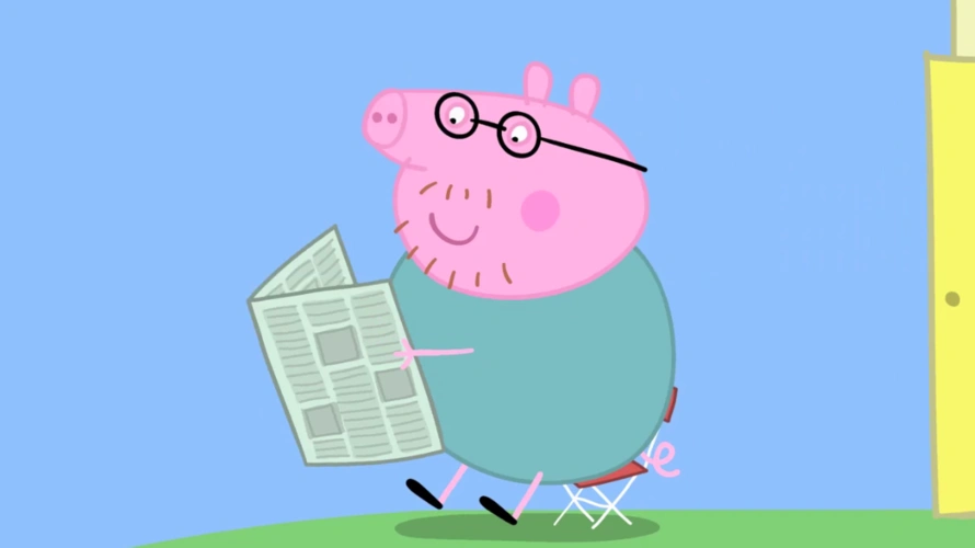 猪爸爸喜欢坐在椅子上看报纸