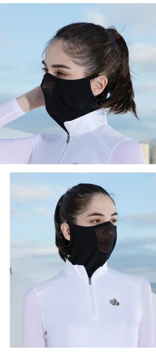 高尔夫防晒面罩男女韩国户外护颈口鼻网纱运动凉感全脸冰丝薄面纱白色