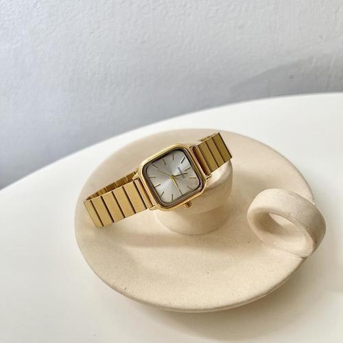 诺诺安  竹节金色方形小表盘手表女高级女士法国时髦防水正品女表