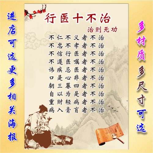 行医十不治中医馆养生馆背景墙装饰画中医文化理疗馆中医大海报