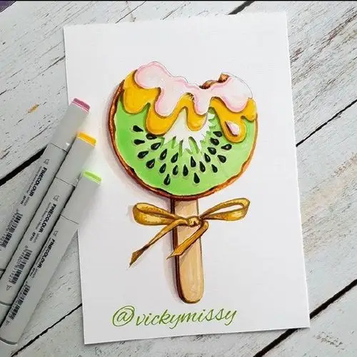 如果用笔画出来也会呈现出别样的效果,马克笔画出来的冰淇淋还是很