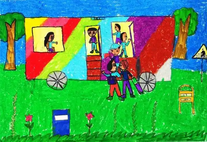 低碳环保儿童画图片绿色出行