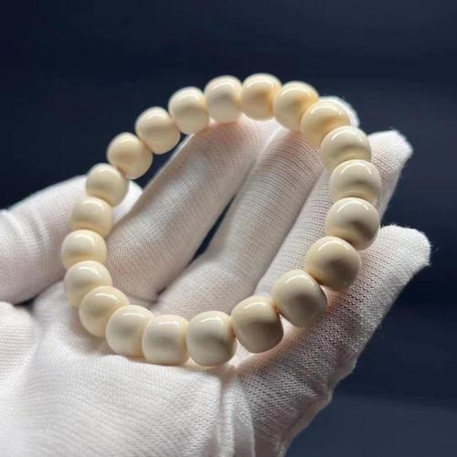 陌晨 moeycior天然猛犸象牙手串老型桶珠苹果珠圆珠原色满纹冰料果冻