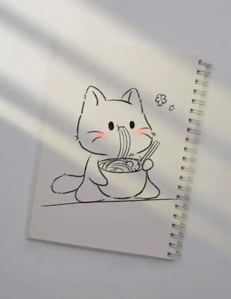 和猫咪一起吃碗热腾腾的面吧!#简笔画 #治愈系 #画一只喵 - 抖音