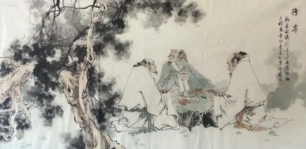 白雪鹏四尺人物喝茶