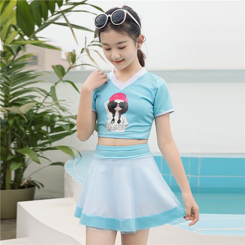 分体儿童10-13岁女孩中大童少女裙平角泳装女童儿童泳衣