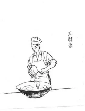 线描水墨刀削面大厨