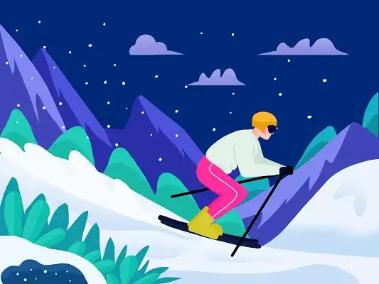 冬季运动会展架设计冬日情侣滑雪卡通手绘插画冬天冬天滑雪比赛卡通手