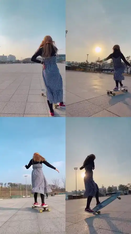 滑板少女青春活力美女滑板靓女视频素材