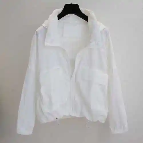 白色防晒衣女2022新款夏季韩国百搭连帽长袖宽松薄款短外套潮休闲