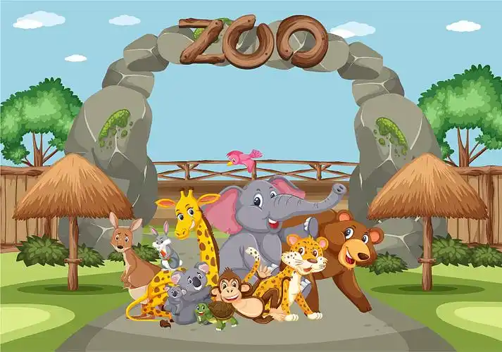 白天动物园里野生动物的场景图片