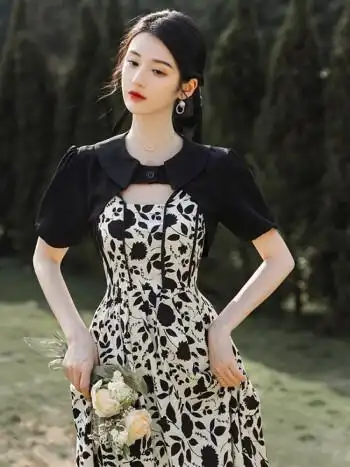 欧霖晟民国洋装裙小洋装名媛高端女夏季民国风复古法式吊带连衣裙外搭