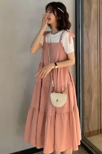 小清新吊带裙长款学生韩版宽松连衣裙女夏矮个子显瘦洋气新款