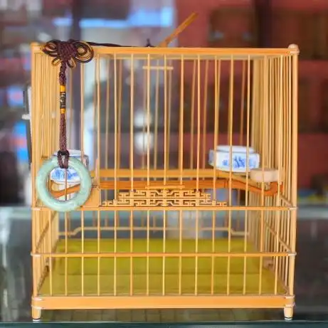 绣眼鸟笼精工镶脚寿门花扎线板顶笼