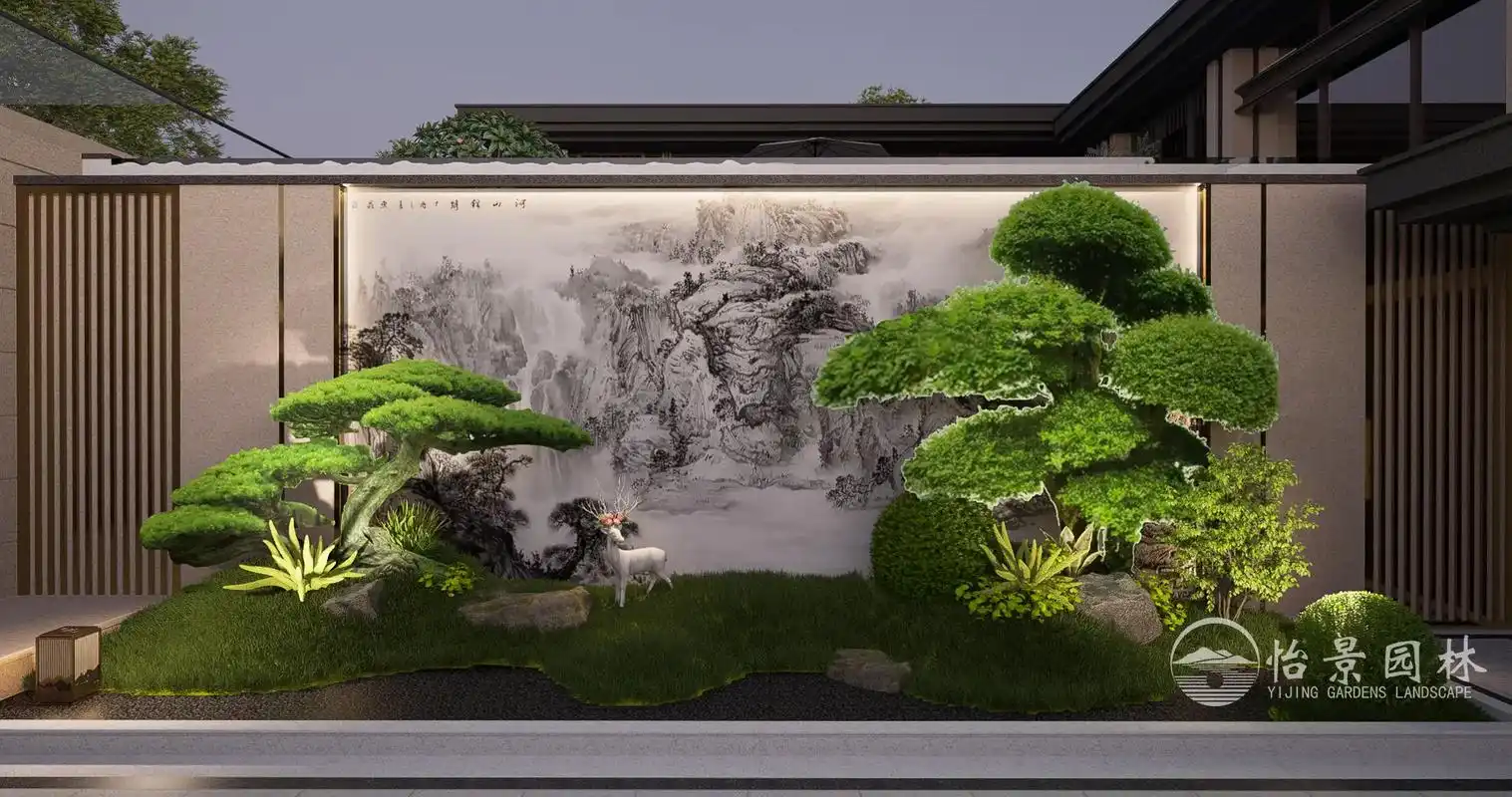 怡景设计97新中式景墙 造型罗汉松 金山.99新中式景墙(一 - 抖音