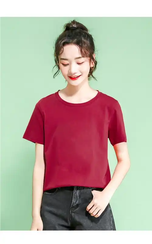 konggirabbit高端轻奢枣红色短袖t恤女宽松纯半袖2022年新款韩版百搭
