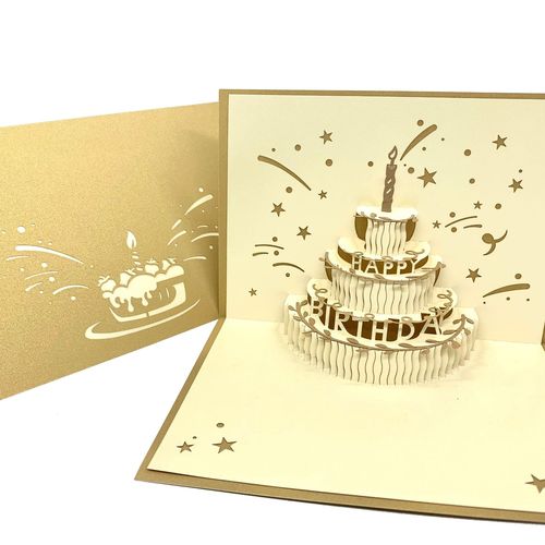创意3d立体纸纸雕生日贺卡蛋糕贺卡礼物卡外贸生日卡片祝福卡定制