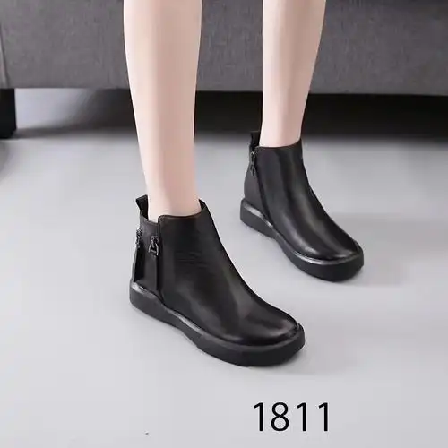 景本色18新款个性平底简约双拉链舒适休闲真皮女鞋学院风短靴1811
