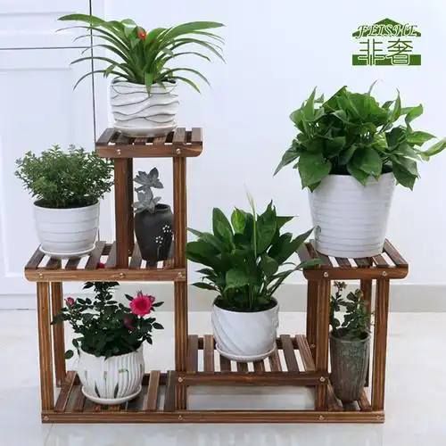 实木质花架多层落地式花盆架绿萝小花架子阳台室内简约盆景架客厅