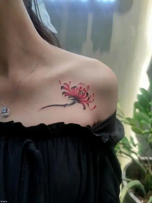 锁骨彼岸花_纹身图案手稿图片_tai-tattoo的纹身作品集