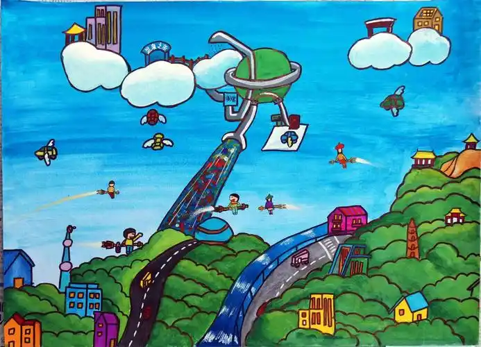 回忆见过的建筑造型, 结合想象,用绘画的方式表现富有创意的未来建筑