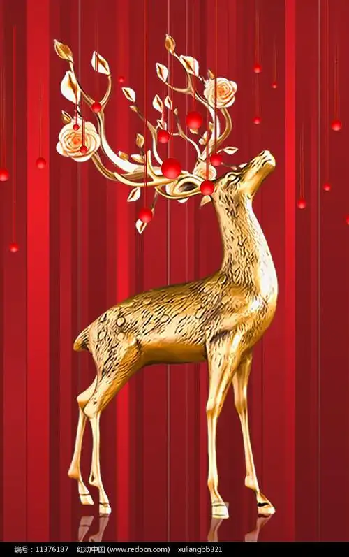 红色金鹿装装饰画